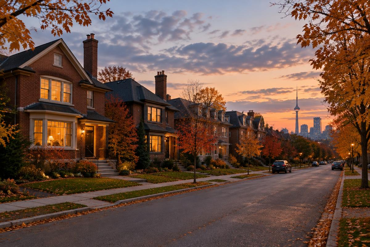 Illustrative residential street in the Greater Toronto Area at dusk